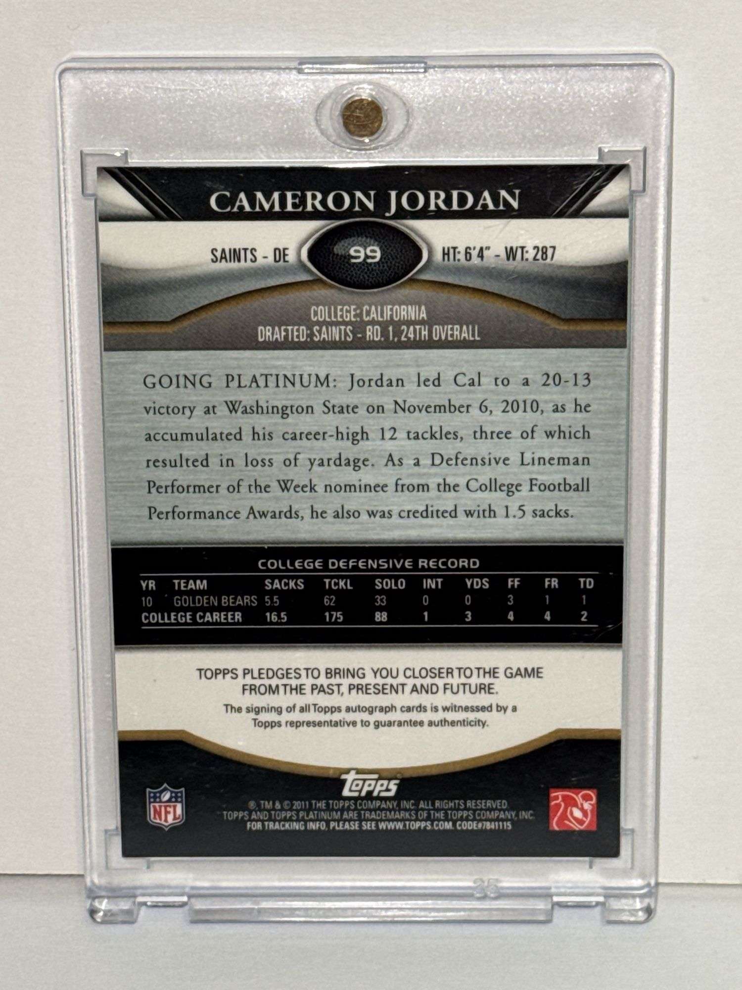 2011 Bowman Platinum Cameron Jordan RC Autograph