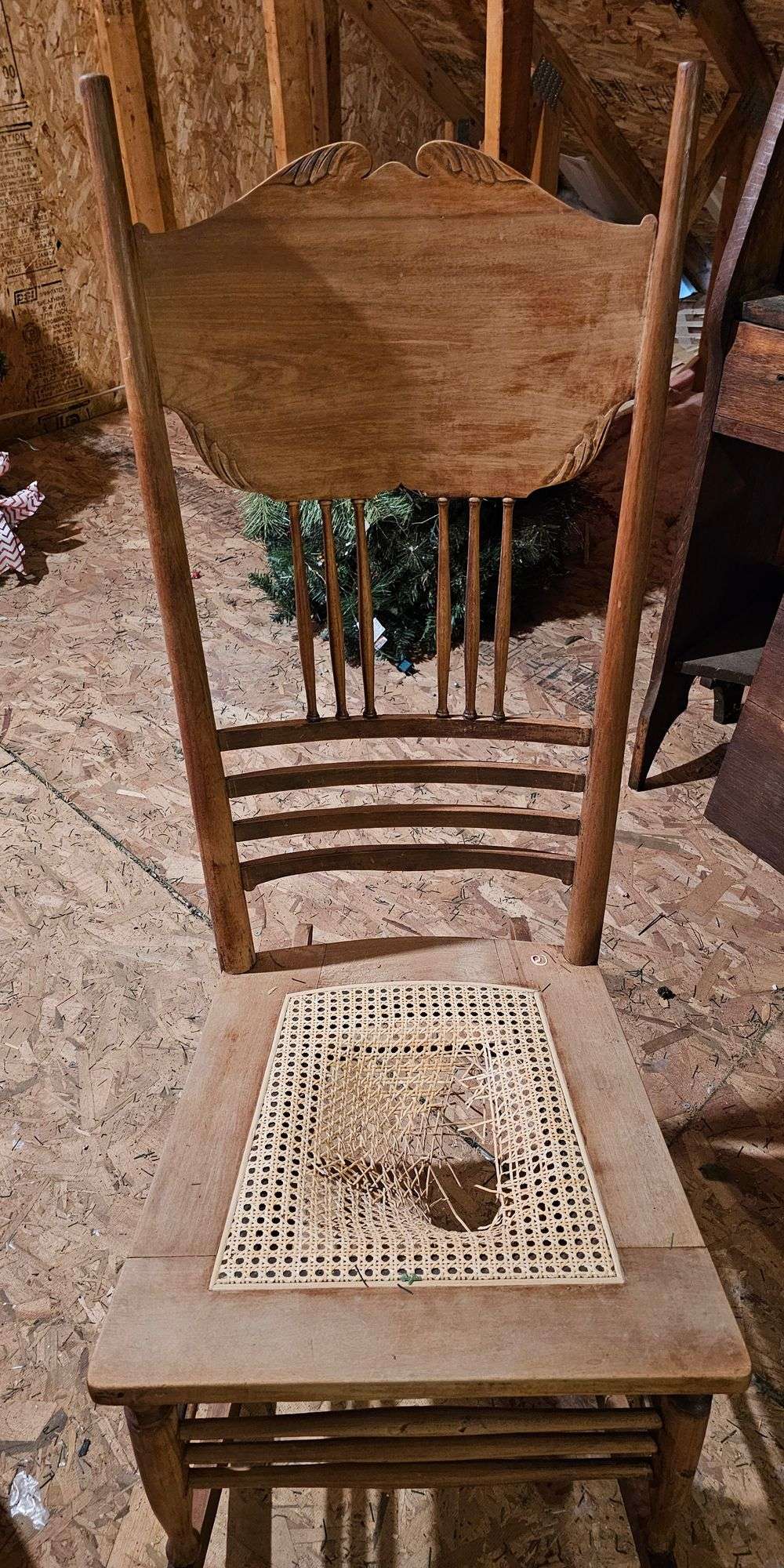 Primitive Rattan Bottom Rocking Chair