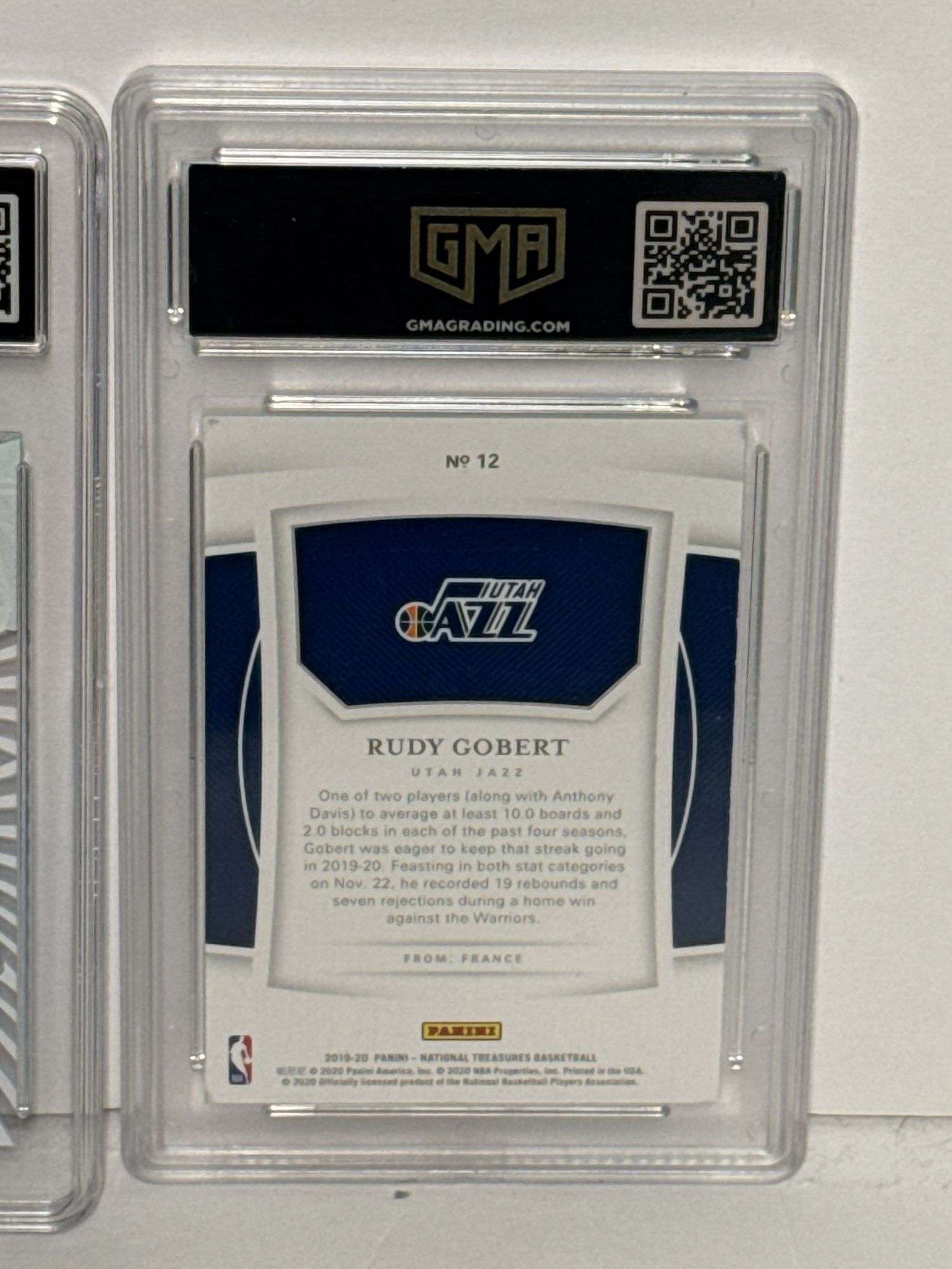 2019 Illusions Jayson Tatum Shining Stars Sapphire (GMA 10) and 2019 National Treasures Rudy Gobert 