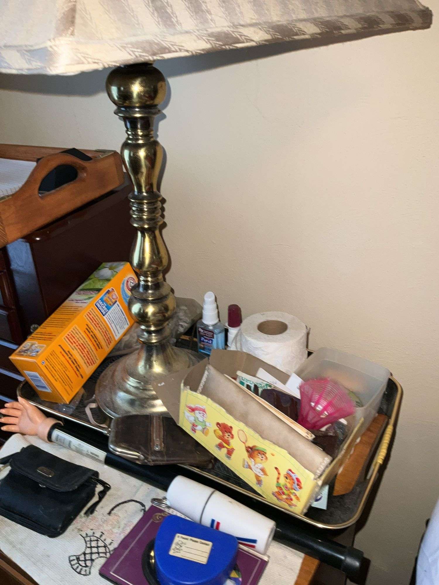 NIGHTSTAND, LAMP AND ALL CONTENTS