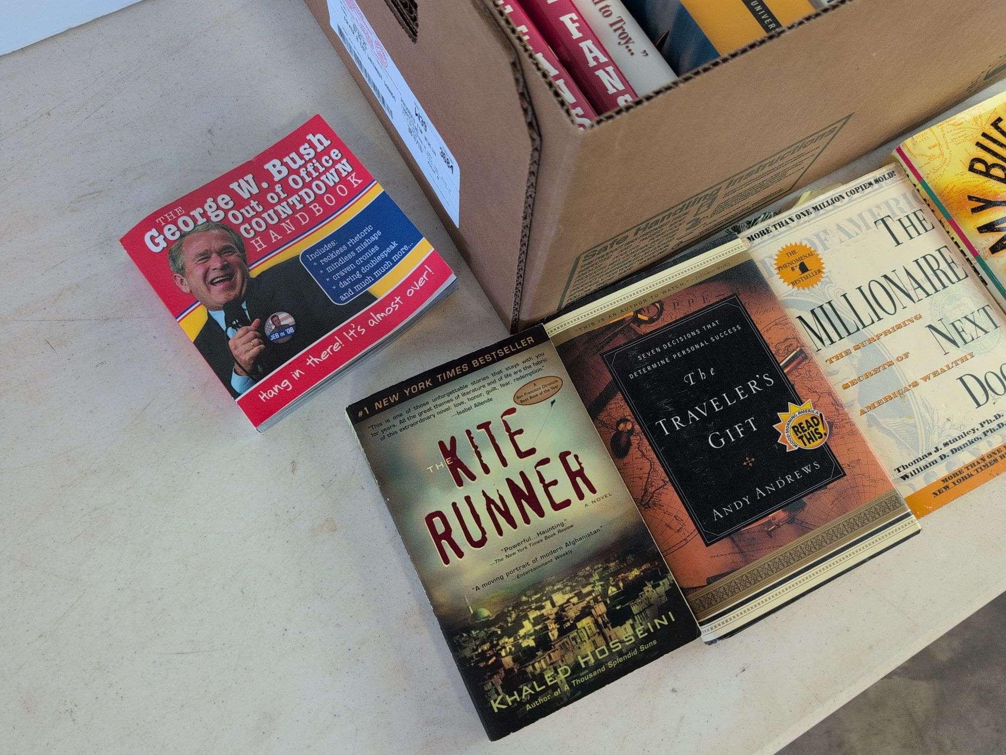 Box of books - historical, business, fiction, and more