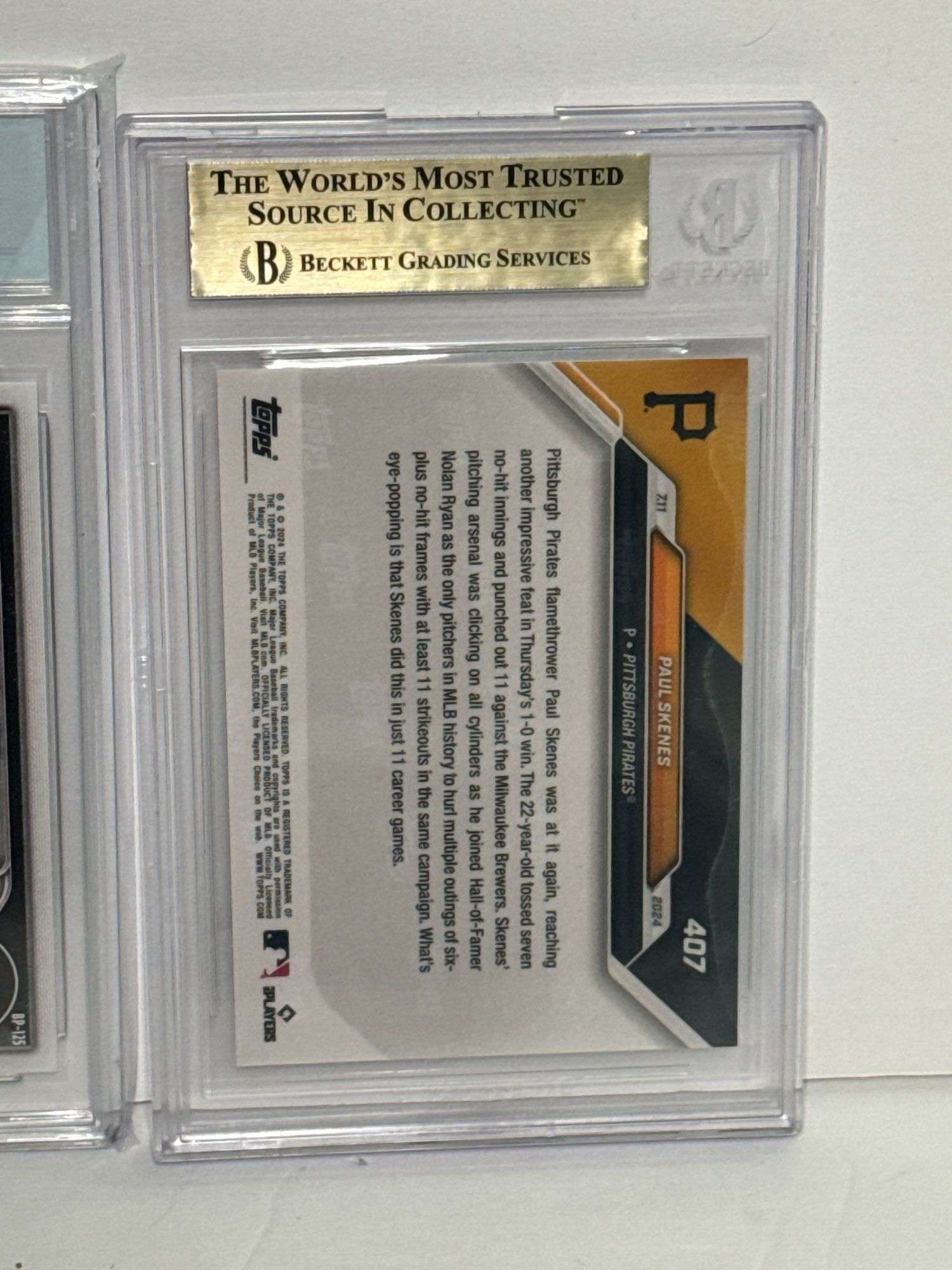2024 Topps Now Paul Skenes (BGS 9.5), 2024 Bowman Paul Skenes Prospect (MGC 10), and 2023 Bowman’s B
