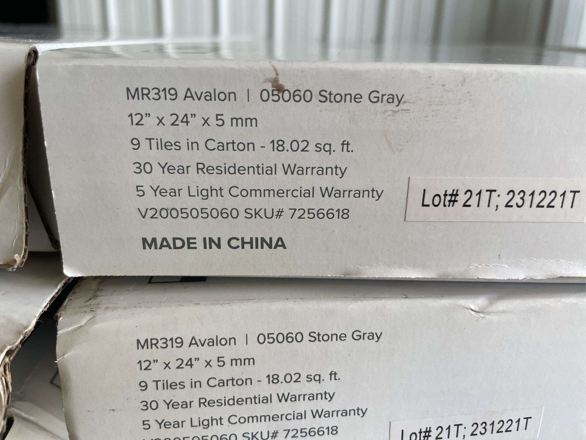 (16) boxes of Avalon extreme performance waterproof flooring - stone gray