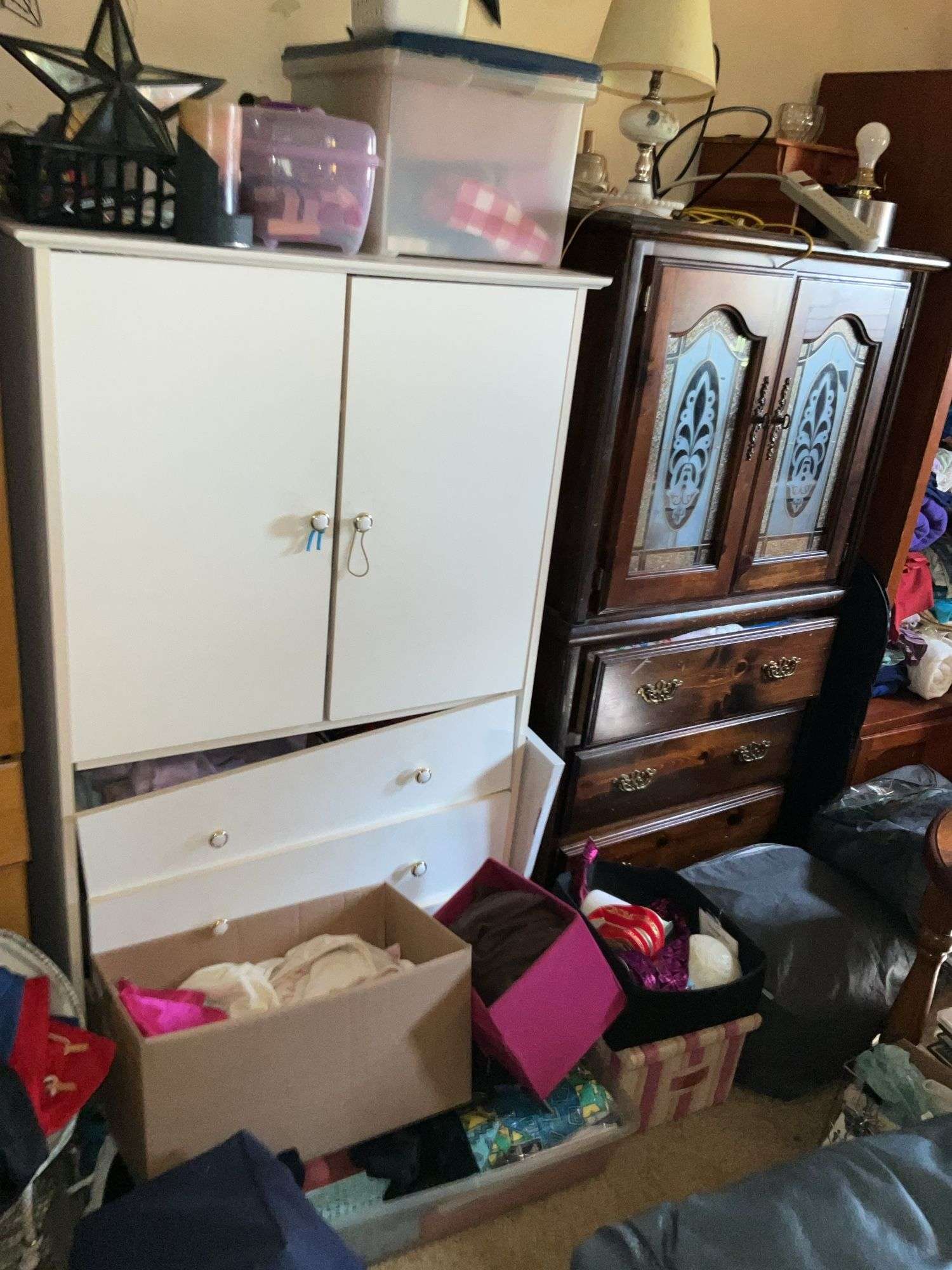 PAIR OF CABINETS LOADED WITH CRAFT GOODS