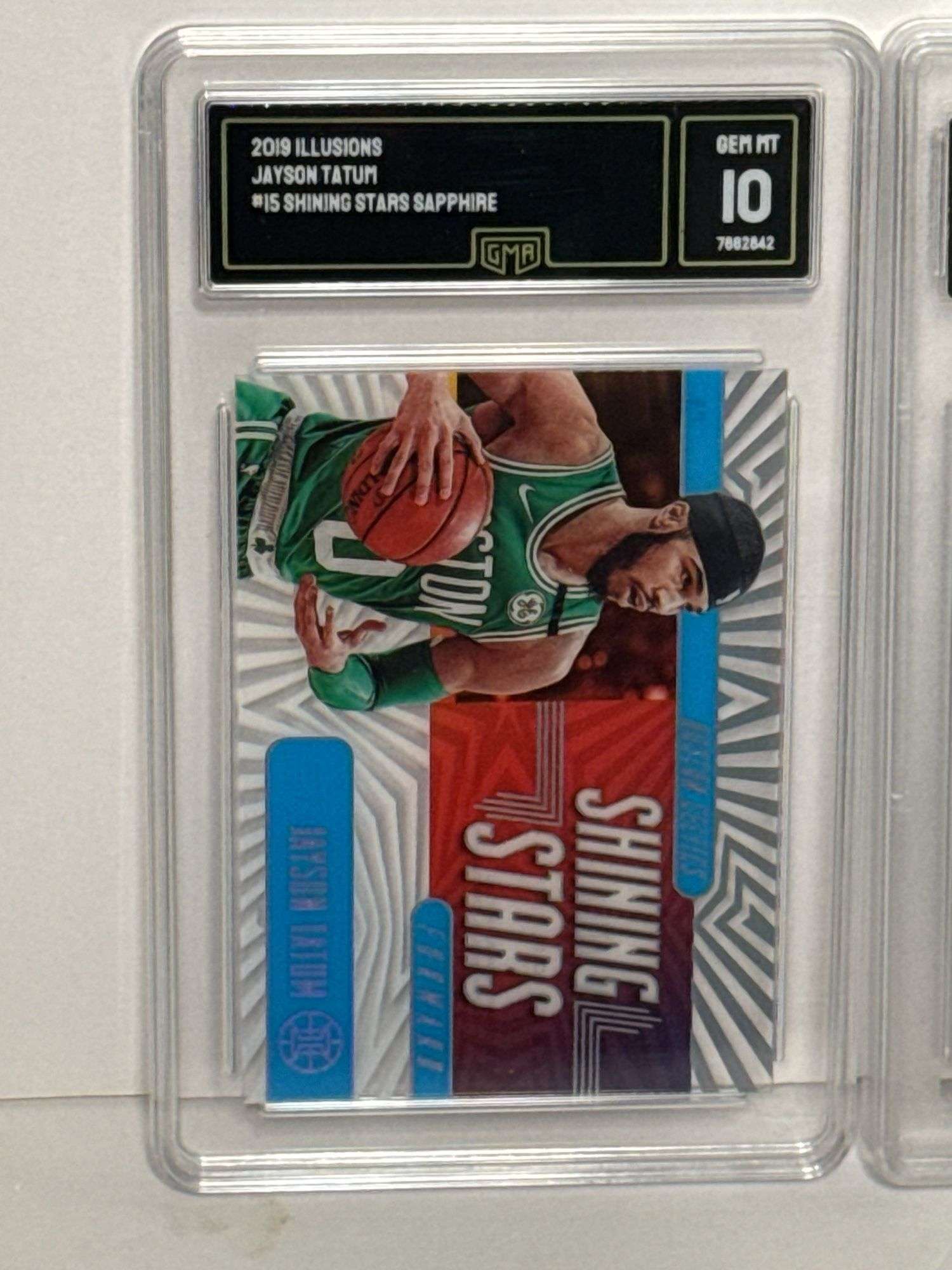 2019 Illusions Jayson Tatum Shining Stars Sapphire (GMA 10) and 2019 National Treasures Rudy Gobert 