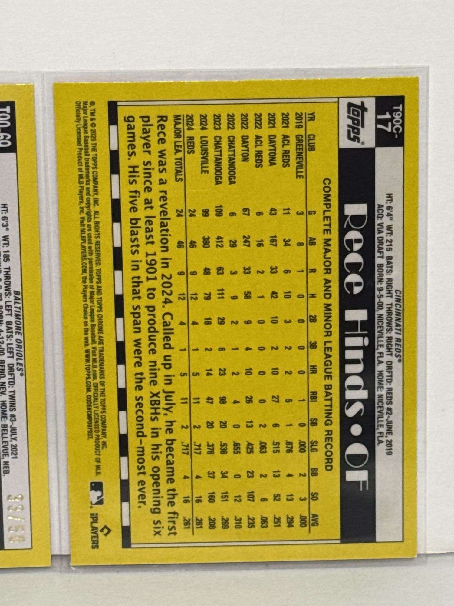 2025 Topps Cade Povich 35th Anniversary Purple Refractor RC (#’d 33/50) and 2025 Topps Rece Hinds 35