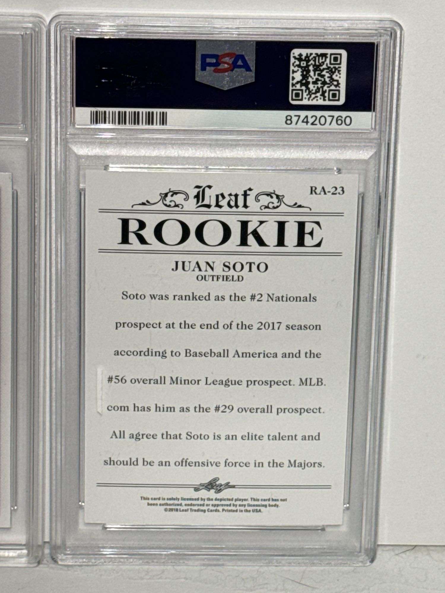 2024 Bowman Chrome Sapphire Wyatt Langford (NICE 9) and 2018 Leaf Special Release Juan Soto Rookie A