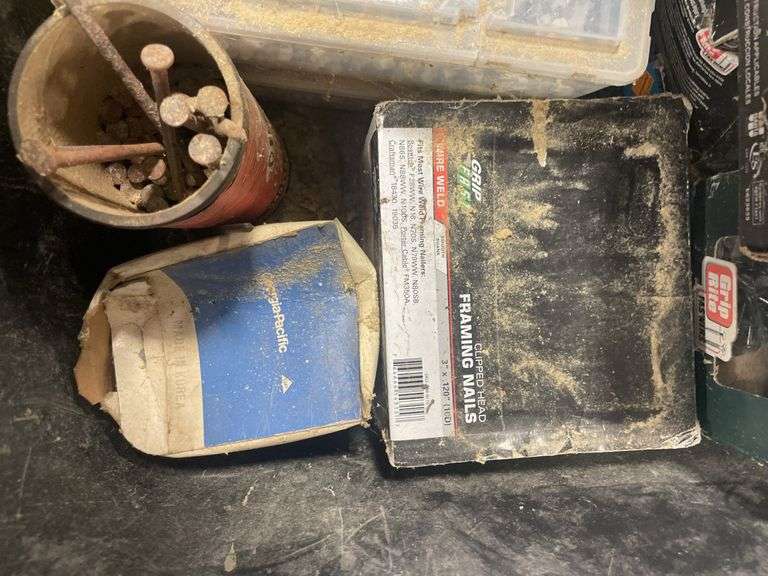 Tote of nails - many in original boxes