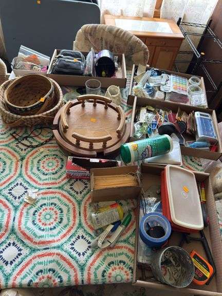 TABLETOP LAZY SUSAN'S, SORTED TOOLS, BASKETS AND MORE