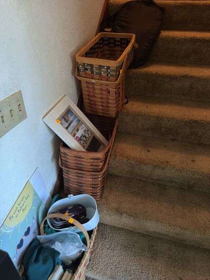 3 STAIRWAY BASKETS AND CONTENTS