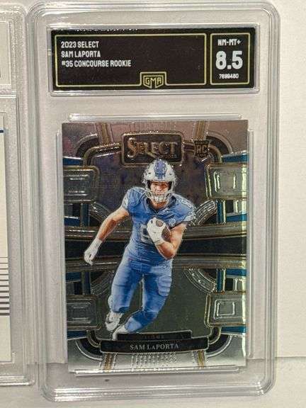 2021 Donruss Rated Rooke Amon-Ra St. Brown (SGC 10) and 2023 Select Sam LaPorta Concourse Rookie (GM