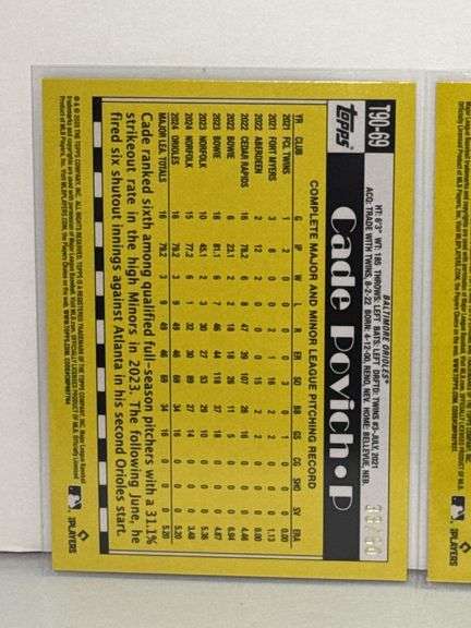 2025 Topps Cade Povich 35th Anniversary Purple Refractor RC (#’d 33/50) and 2025 Topps Rece Hinds 35