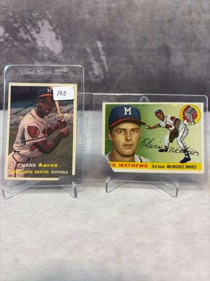 1955 Topps Eddie Mathews & 1957 Topps Hank Aaron - Poor - Corners Missing on each card