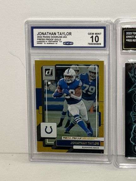 2022 Panini Donruss Jonathan Taylor Press Proof Gold (CCG 10), 2023 Topps Composite Emmitt Smith Res