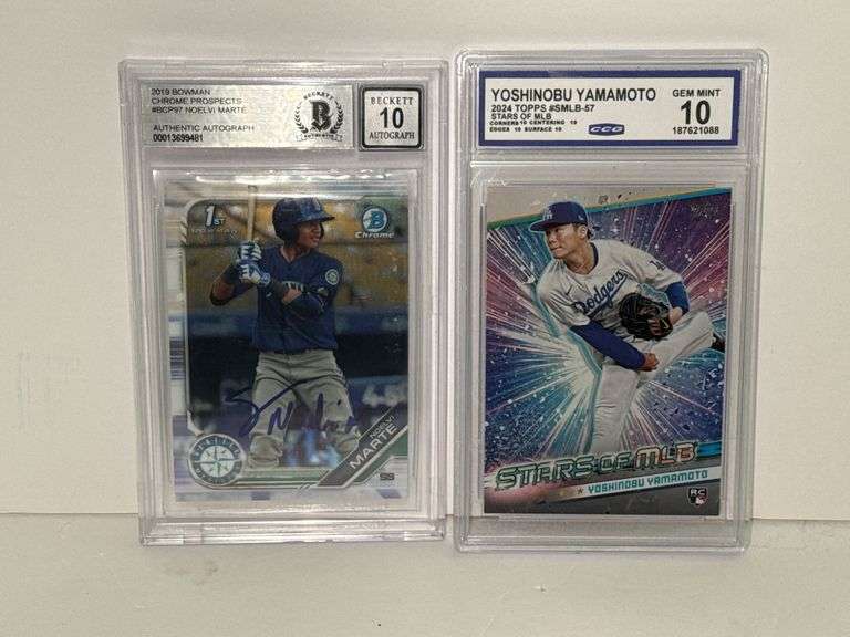 2019 Bowman Chrome Prospects Noelvi Marte Authentic Autograph (BGS Auto 10) and 2024 Topps Yoshinobu