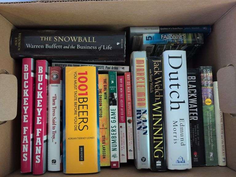 Box of books - historical, business, fiction, and more