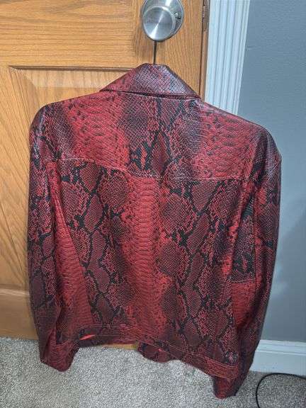 Express Black Leather Jacket (Size M) and NovaMen Red Snakeskin Print Leather Jacket (Size L)