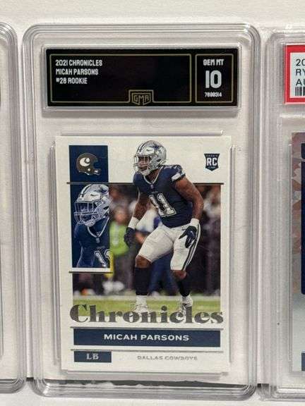 2022 Donruss Aidan Hutchinson “Elite Series” RC (GMA 10), 2021 Chronicles Micah Parsons RC (GMA 10),