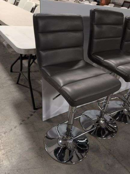 (4) matching grey leather swivel adjustable bar stools