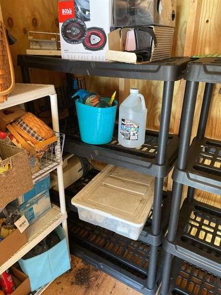 SINGLE PLASTIC SHELF AND ALL CONTENTS ON SHELVING