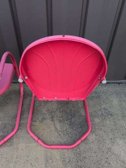 (2) matching red outdoor patio chairs