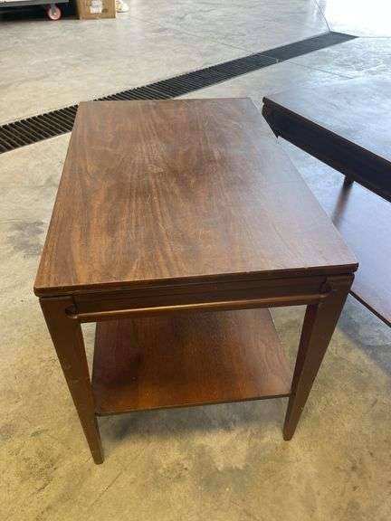(2) brown matching wooden end tables