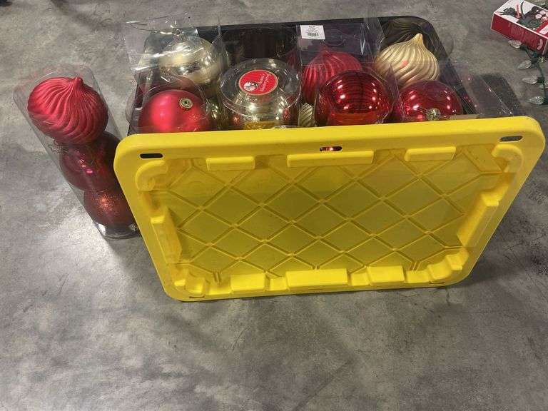 Tote of Christmas lights and decorative bulbs