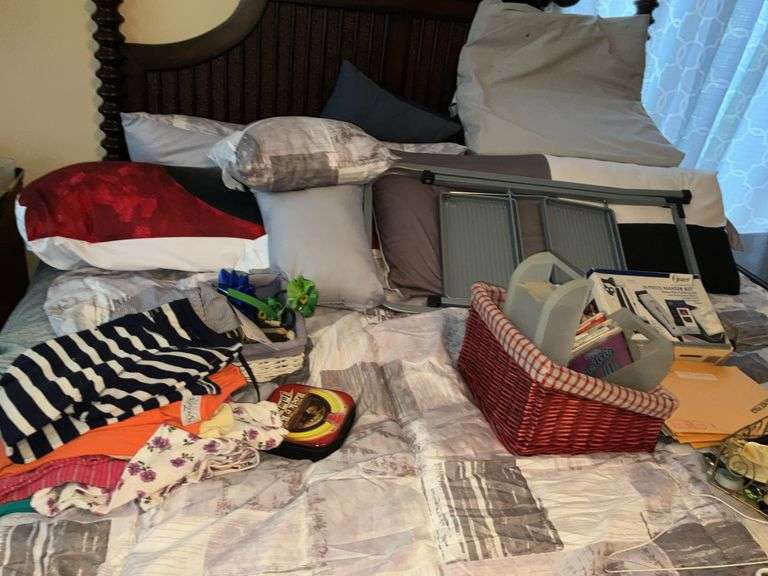 KING SIZE BED AND CONTENTS ON BED