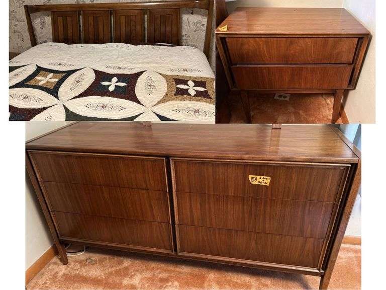 MCM BEDROOM SET- DRESSERS (2), NIGHTSTAND & BED (not bedding)