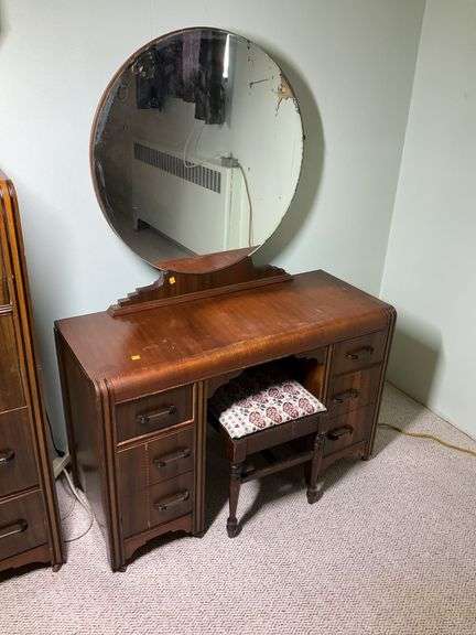 Vintage Knee Hole Vanity and Stool