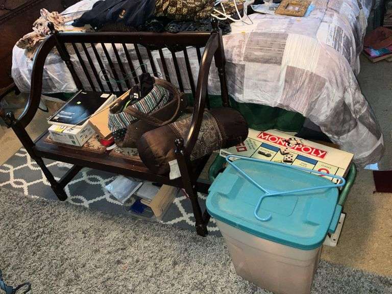 WOODEN BENCH AND ASSORTED GAMES