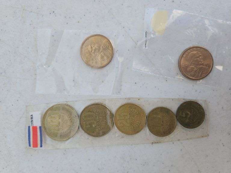 (2) 2000 Sacagawea coins & foreign coins
