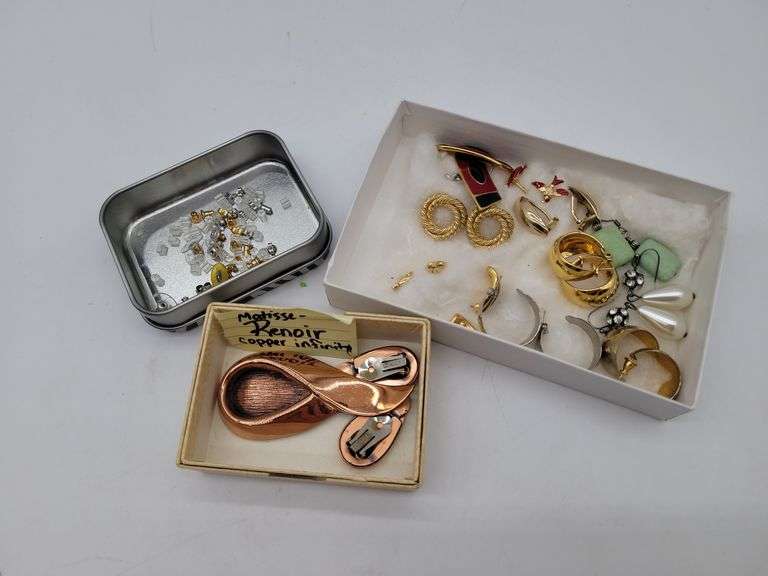 MATISSE RENOIR COPPER INFINITY PIN & CLIP ON EARRINGS; EARRINGS & BACKS
