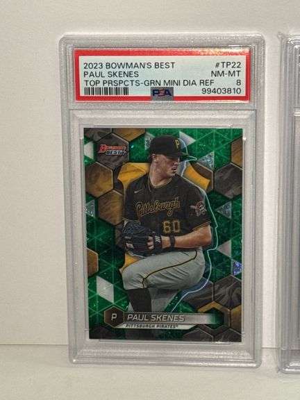 2024 Topps Now Paul Skenes (BGS 9.5), 2024 Bowman Paul Skenes Prospect (MGC 10), and 2023 Bowman’s B