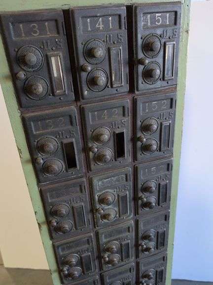Vintage post office boxes and antique conveyor rollers