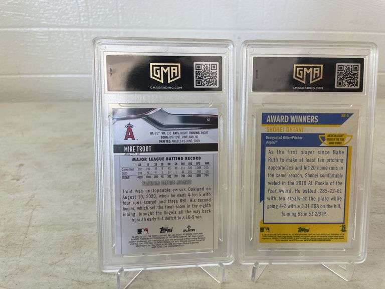 2019 Topps Heritage Shohei Ohtani and 2021 Bowman Platinum Mike Trout - PSA 10s