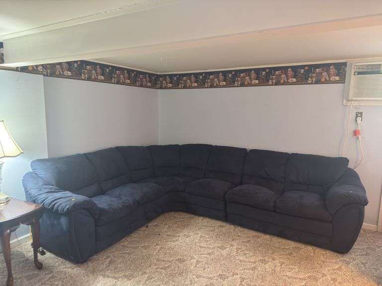 Natuzzi Blue Suede Sectional Couch