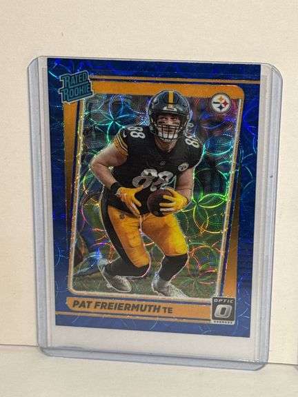 2021 Donruss Optic Rated Rookie Pat Freiermuth Blue Hyper Short Print Parallel RC, 2024 Panini Prizm