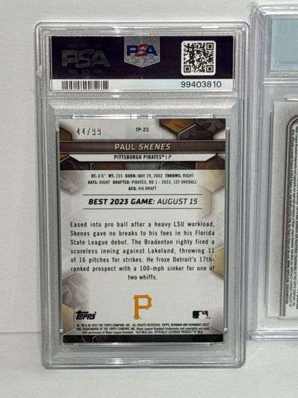 2024 Topps Now Paul Skenes (BGS 9.5), 2024 Bowman Paul Skenes Prospect (MGC 10), and 2023 Bowman’s B