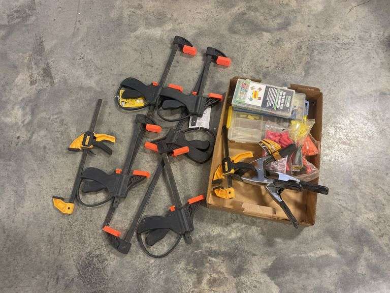 (7) clamps of various sizes and electrical supplies