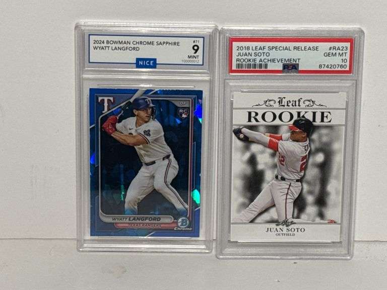 2024 Bowman Chrome Sapphire Wyatt Langford (NICE 9) and 2018 Leaf Special Release Juan Soto Rookie A