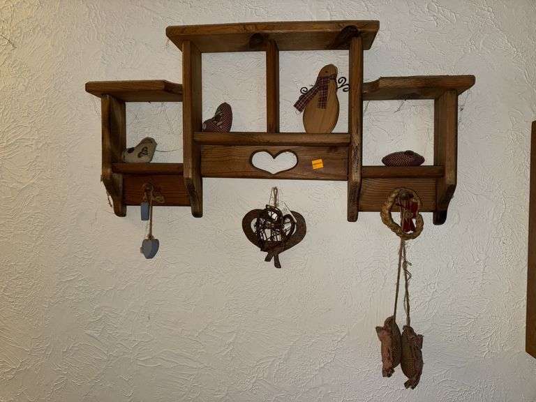 WOODEN DISPLAY SHELF, WALL SHELVES, DECOR, CD'S, AND MORE