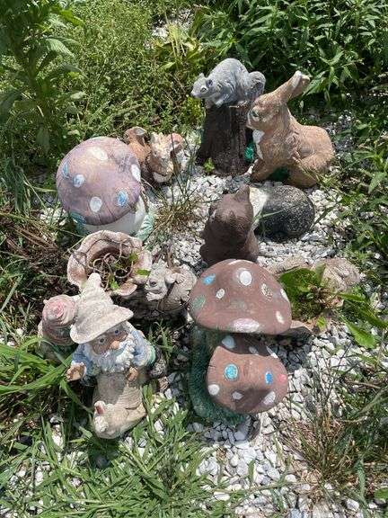 STONE GARDEN GNOMES, MUSHROOMS AND MORE