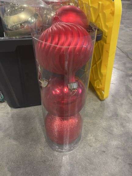 Tote of Christmas lights and decorative bulbs