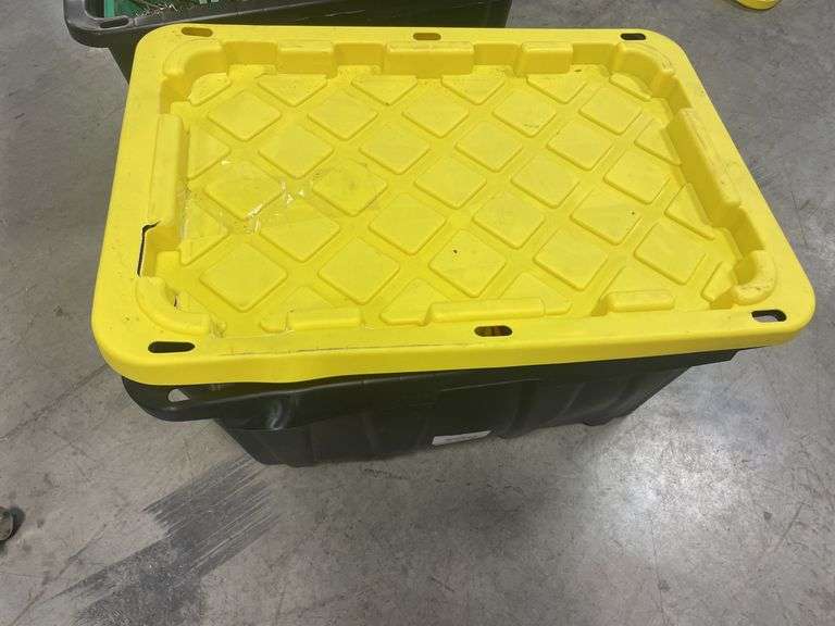 Tote of screws, woodworking supplies, and hardware