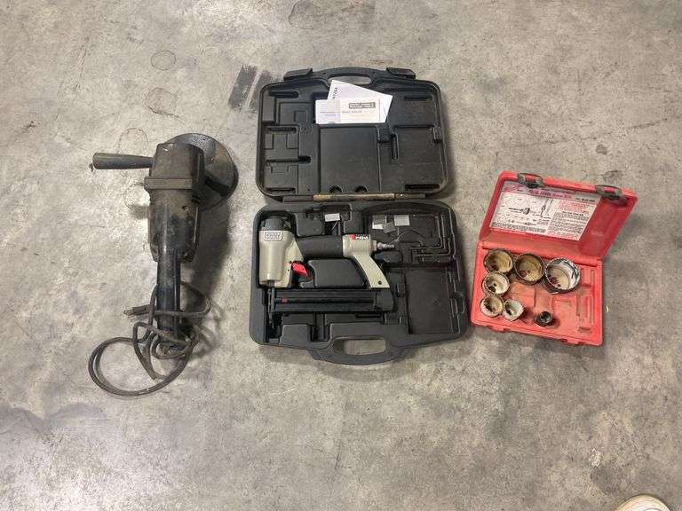 Porter Cable brad nailer, 7" polisher/sander, and Milwaukee 4/6 hole saw kit