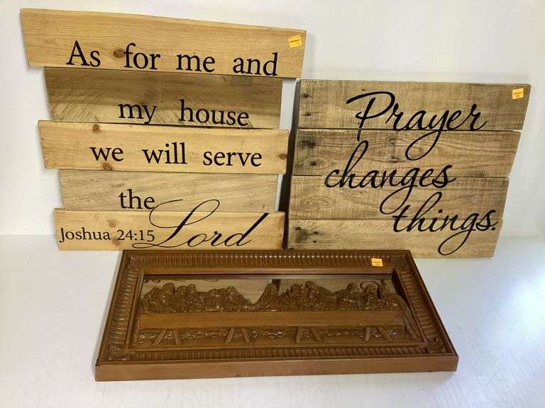 2 Wooden Primitive Signs, Last Supper Wall Mirror