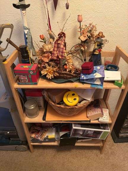 WOODEN DISPLAY SHELF, WALL SHELVES, DECOR, CD'S, AND MORE