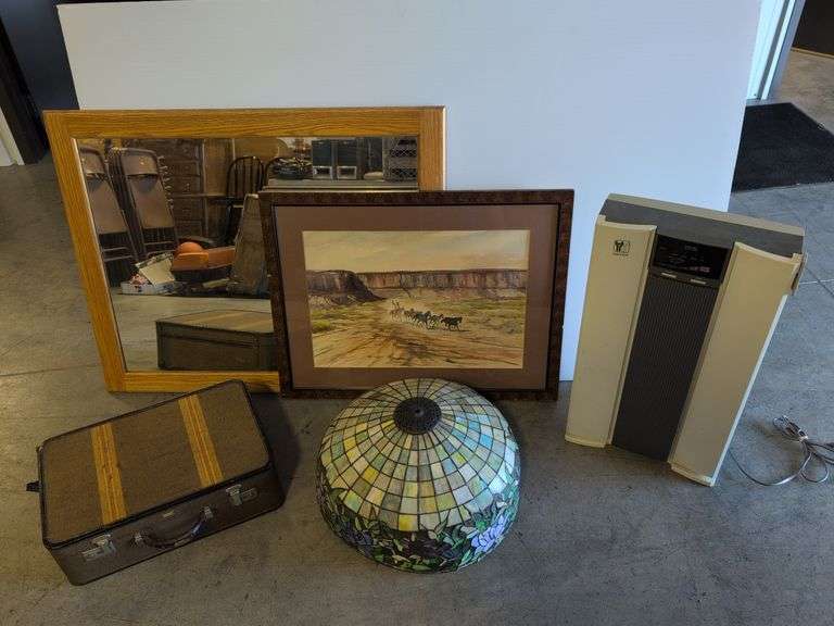 Clean-HEPA system, mirror, painting, luggage, and plastic chandelier