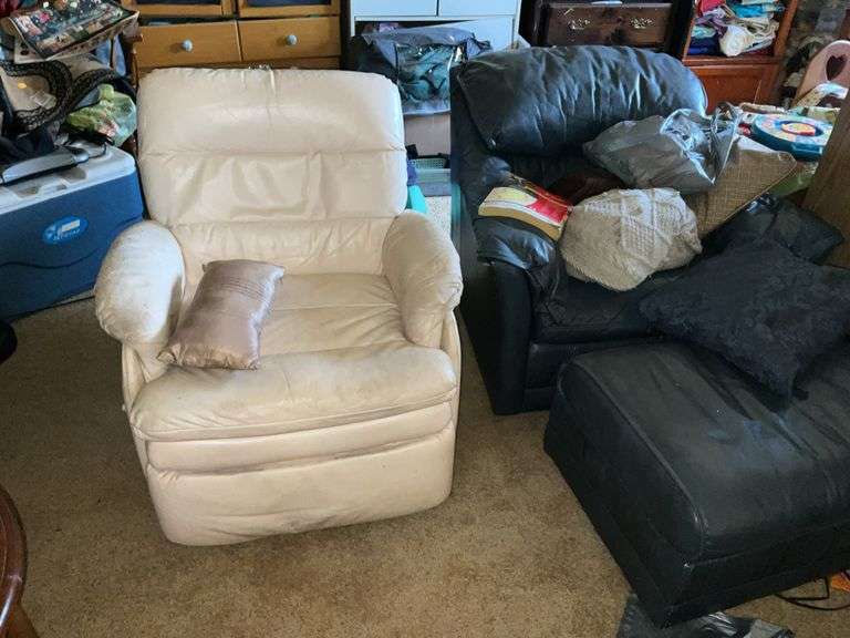 PAIR OF UPHOLSTERED CHAIRS AND GLIDER ROCKER